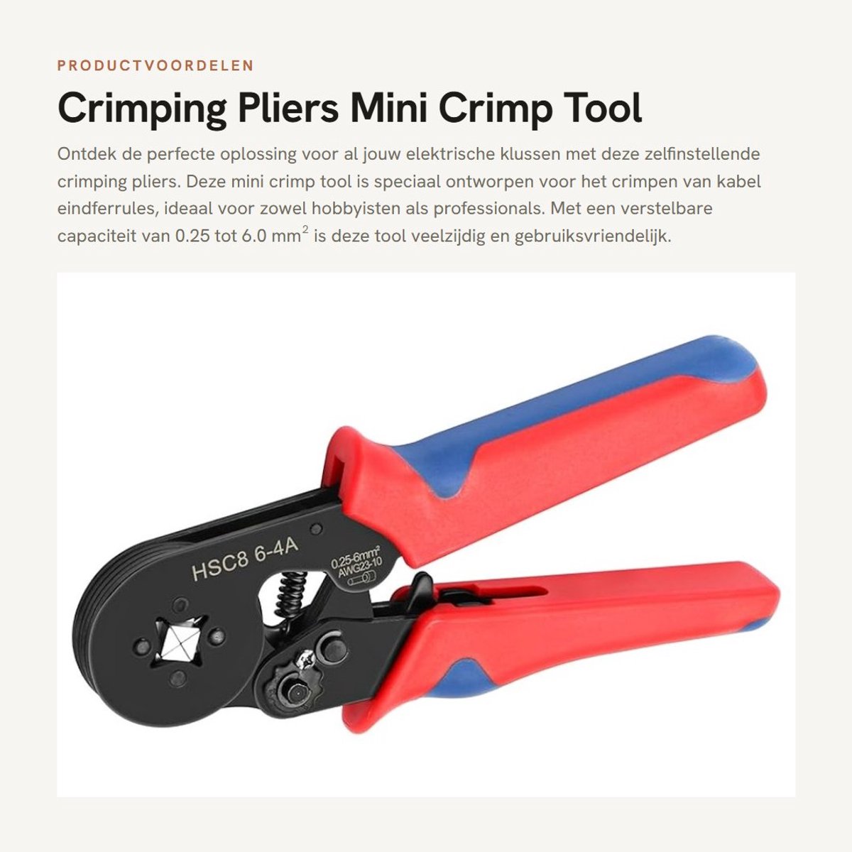 Dailygoods - Crimping Pliers - Mini Crimp Tool - Zelfinstellend - Rood - Kabels en Ferrules - Voor Elektrisch Werk - HSC8 6-4A