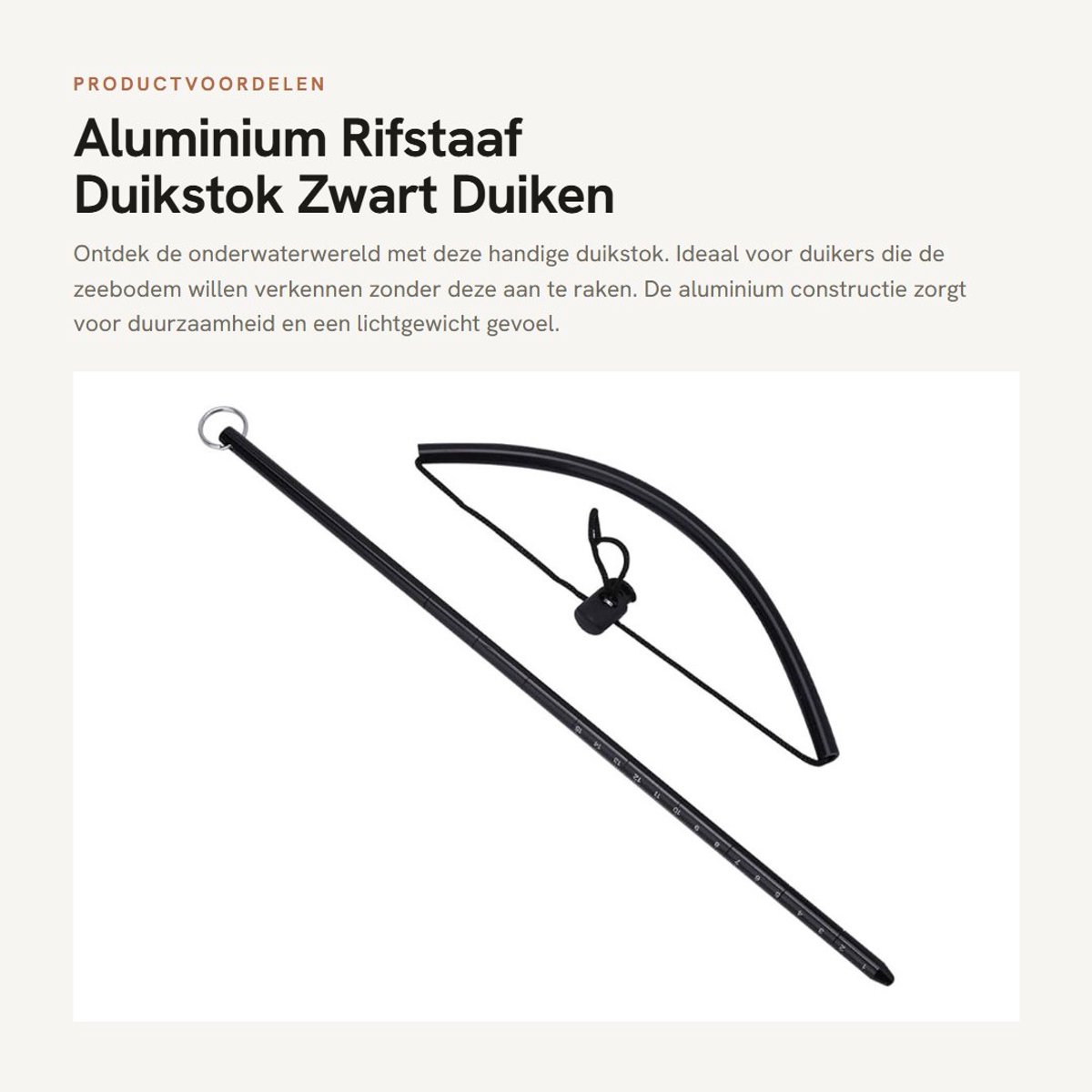 Dailygoods- Rifstaaf Aluminium - Duikstok - Duurzaam - Corrosiebestendig - Met schaal - 36x3x1cm - Met polsriem