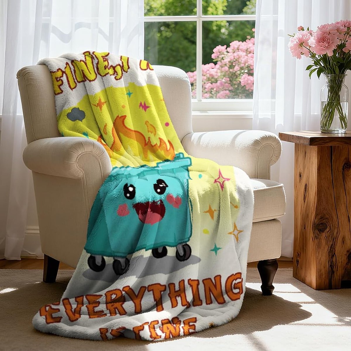 Dailygoods - WADORN Emotionele prullenbak vuurdeken, knus zacht ik ben fijn, allesfijne deken donzige 500 g/m² flanellen fleece dekens pluche grappige sterren minnaar geschenken voor kantoor slaapbank bank, 59 x
