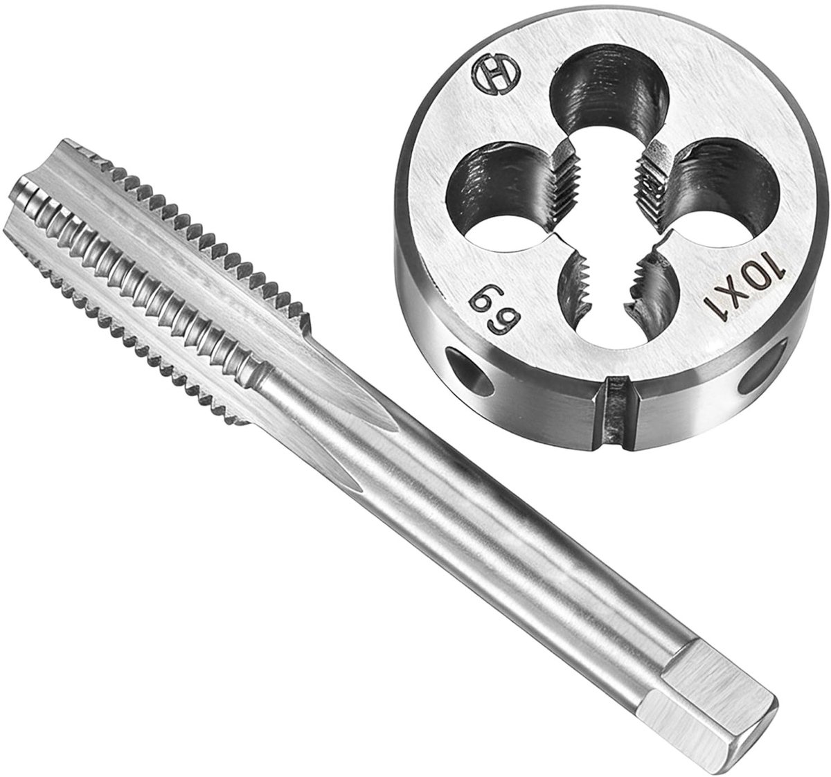 Dailygoods- Draadtapset M10 x 1.0 - HSS Kraan - Ronde Splitmatrijs - 2-delig - Voor het Snijden/Herstellen - Nauwkeurige Schroefdraad - Tapset