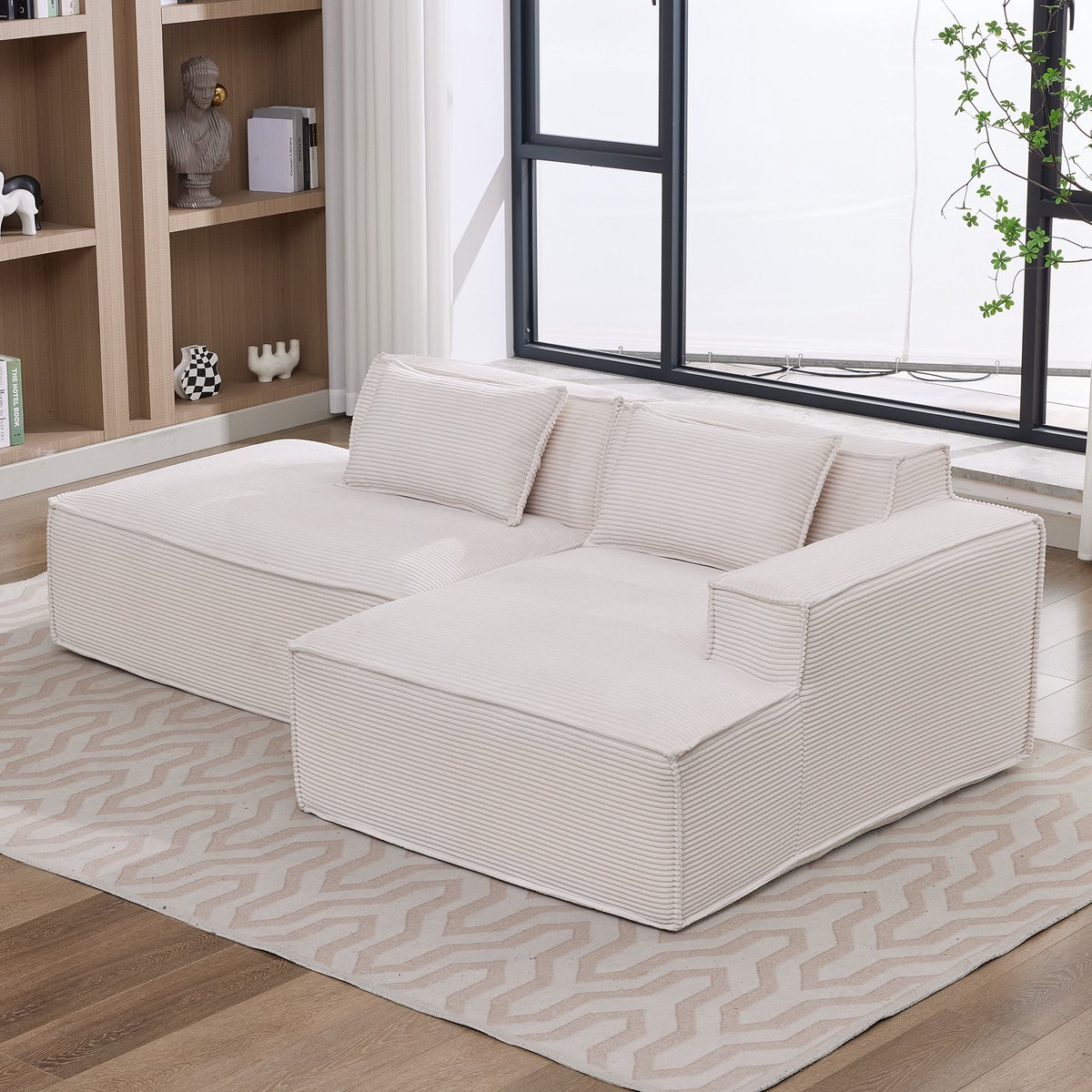 DESMIU Zitbank 235 Cm - Compacte 2-Zits Bank Met 2 Kussens En Zacht Zitcomfort - Voor Kleine Woonkamer, Appartement En Kantoor - Polyester Beige