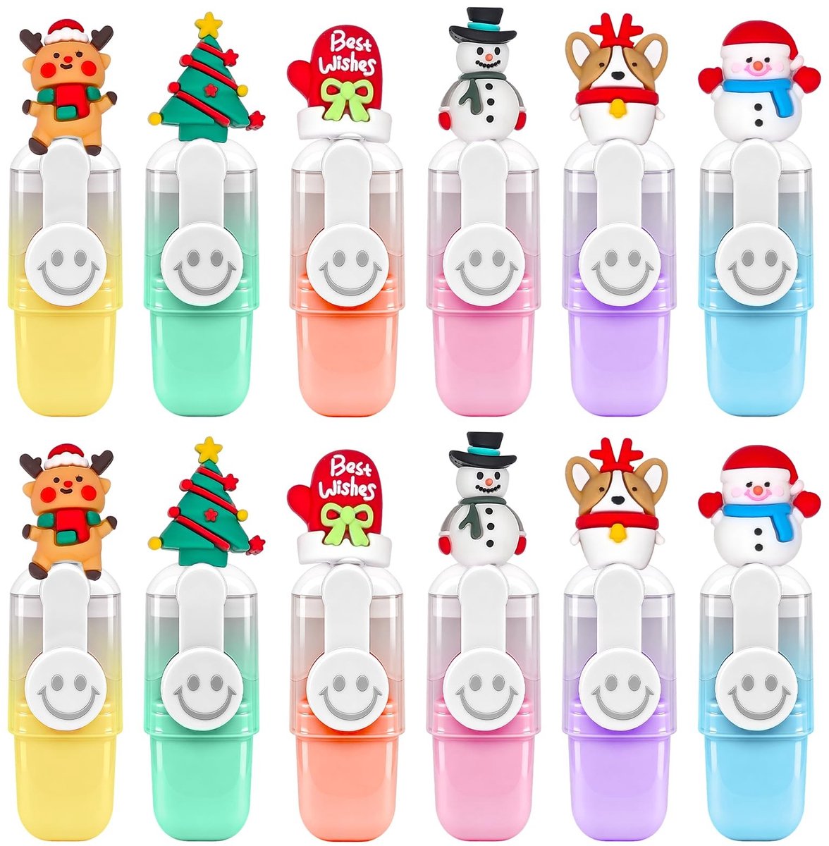 Dailygoods - 12 Stuks Kerst Mini Markeerstiften Set - Fluorescerende Leuchtstifte in Pastelkleuren