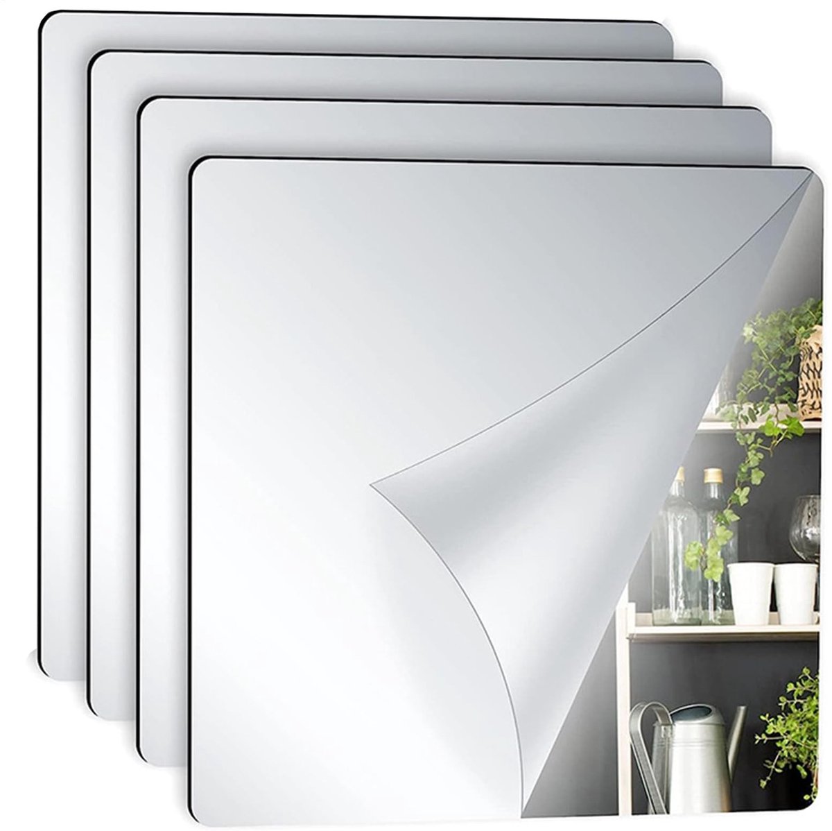 Dailygoods- Acryl Spiegel 4 Stuks - Wandspiegel - Muurdecoratie - Flexibele Panelen - Eenvoudige Installatie - 30x30cm/20x20cm