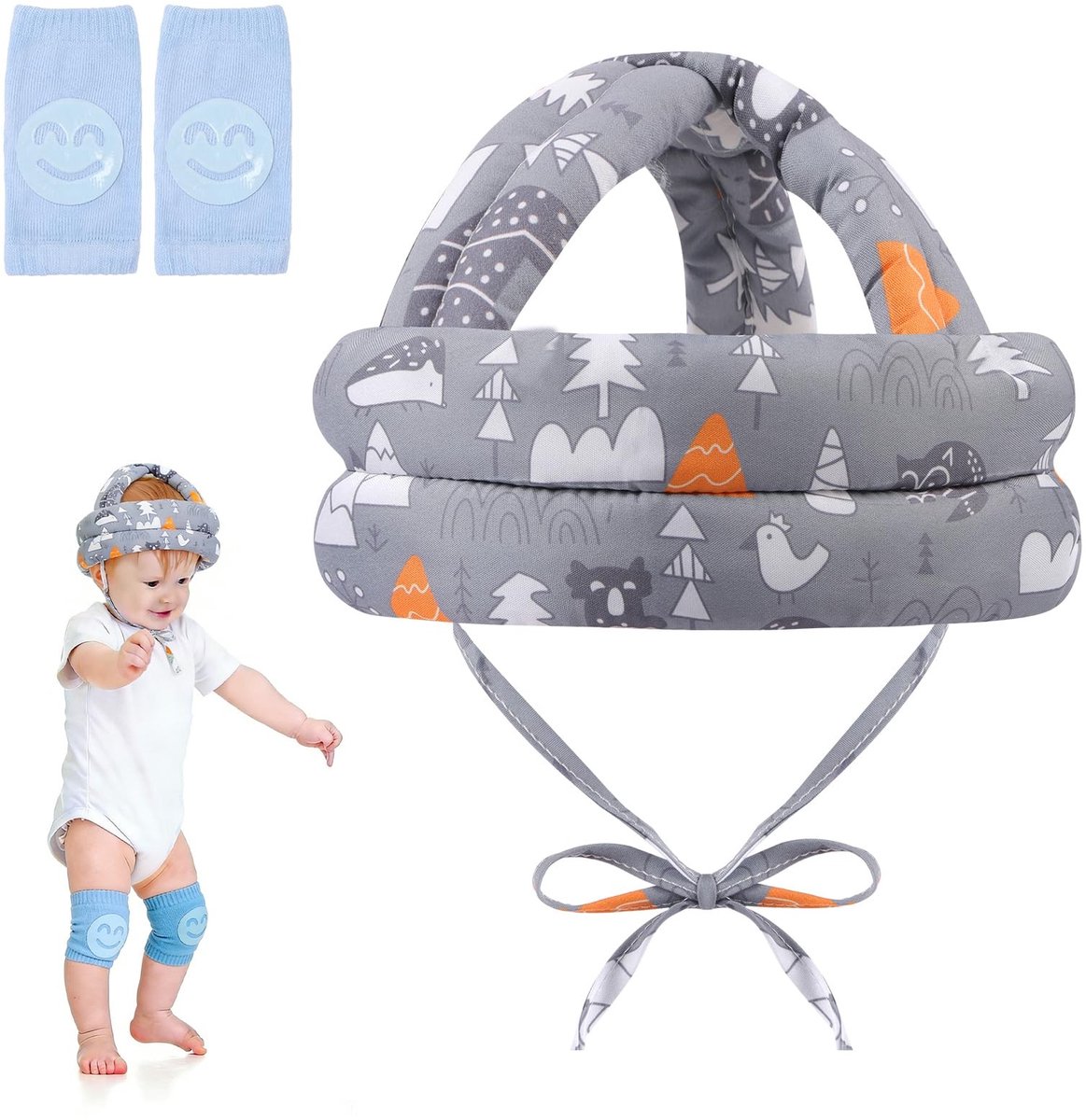 Dailygoods- Babyhelm 360° Bescherming - Hoofdbeschermer Baby - Kniebeschermers - Verstelbaar - Ademend - Schokabsorberend Materiaal