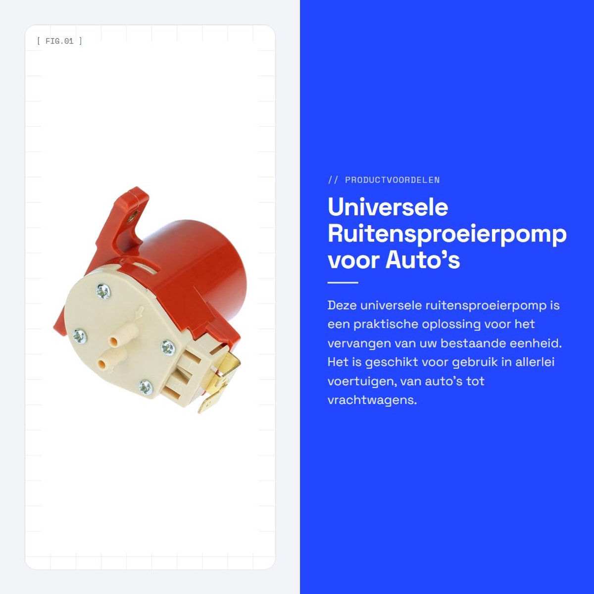 Dailygoods- Ruitensproeierpomp Universeel - Kunststof - Directe vervanging - 2-pins Connector - 6 maanden garantie - Compact formaat 7,5x6,5x6cm - Waspomp