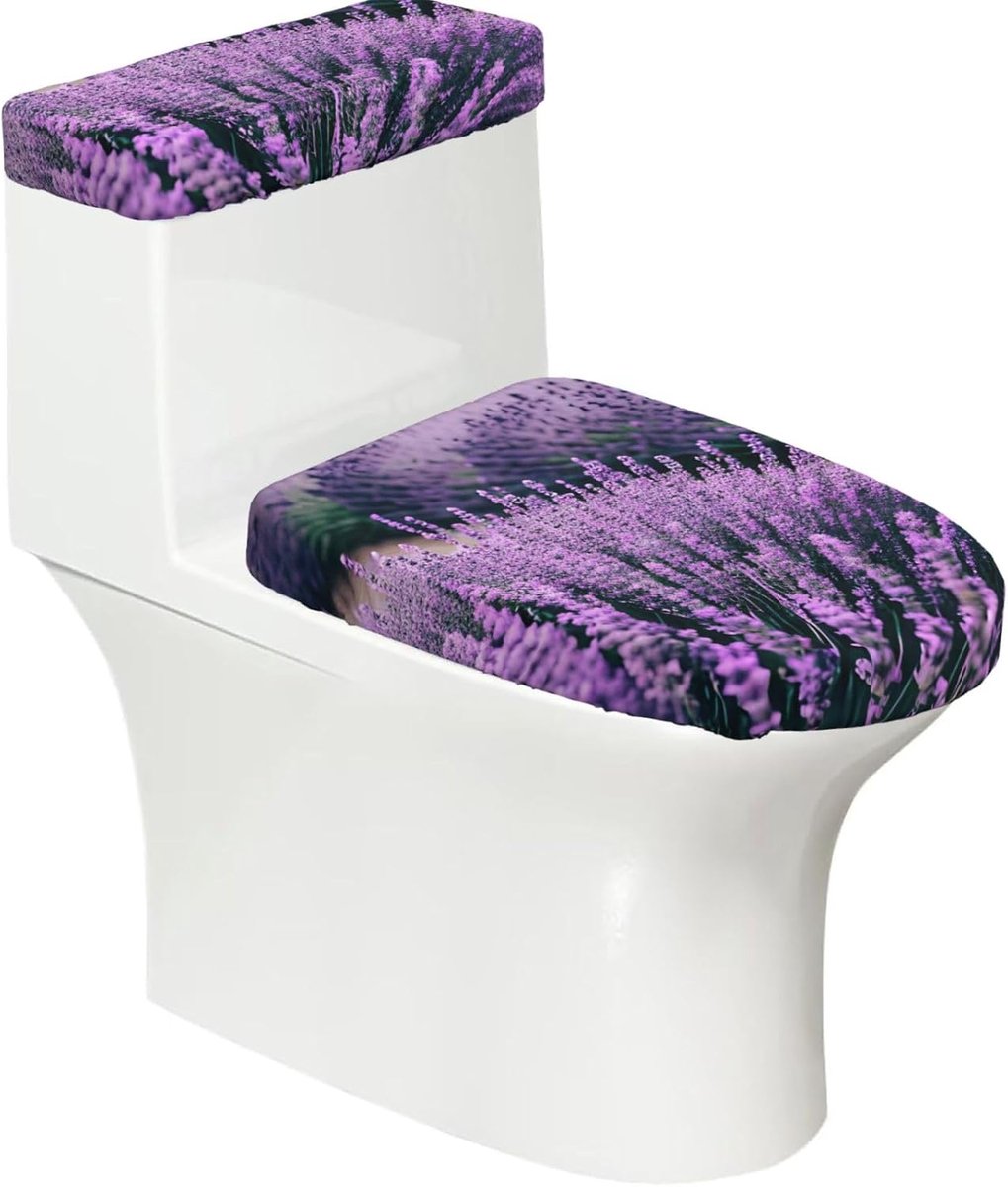 Toiletdekselhoezen Set - Toiletzitting Hoezen - Badkamer Decoratie - Elastische Rand - 2 Delig - Paars