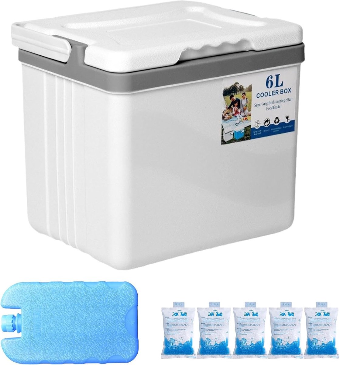 Isolatiecontainer - Vriesbox - Outdoor Activiteiten - Waterdicht Ontwerp - 6 Liter - Wit