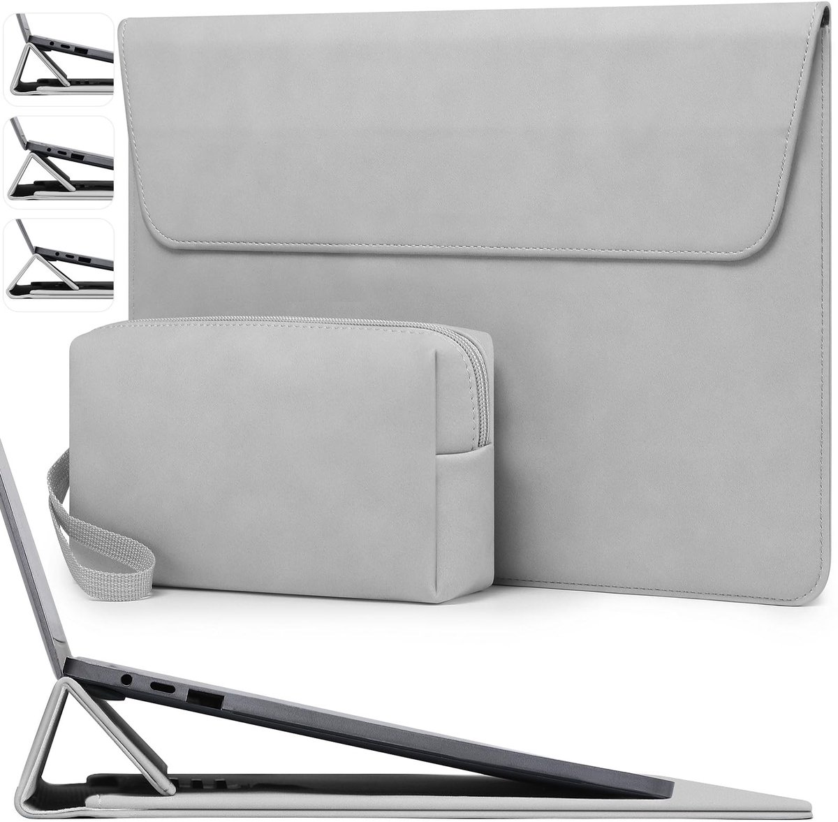 Dailygoods - HYZUO 15 Inch Laptophoes Laptopsleeve met Verstelbare Standaard voor MacBook Air 15 M5 A3448 M4 A3241 M3 A3114 M2 A2941 2026-2023, MacBook Pro 15, 15" Surface Laptop 7/6/5/4, Lichtgrijs