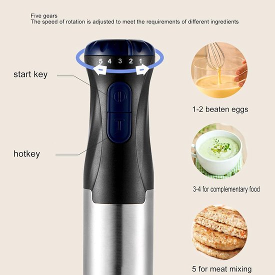 Handblender Set - Keukenmixer - Maaltijden Bereiden - 1000W Krachtig Vermogen - 500ml 700ml kommen - Zwart — afbeelding 2