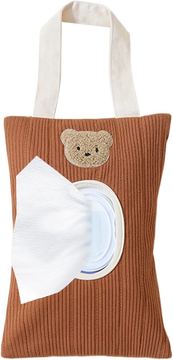 Doekjes Dispenser - Hangbare Tas - Baby Verzorging - Zachte Katoenen Stof - 17x25cm - Rood Bruin