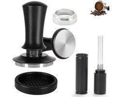 Dailygoods- Koffietamper 51 mm Set - Veerbelaste Tamper - WDT-Gereedschap met 6 Naalden - Roestvrij Stalen Basis - Siliconen Tampermat - Professionele Accessoires - Espresso Tamper