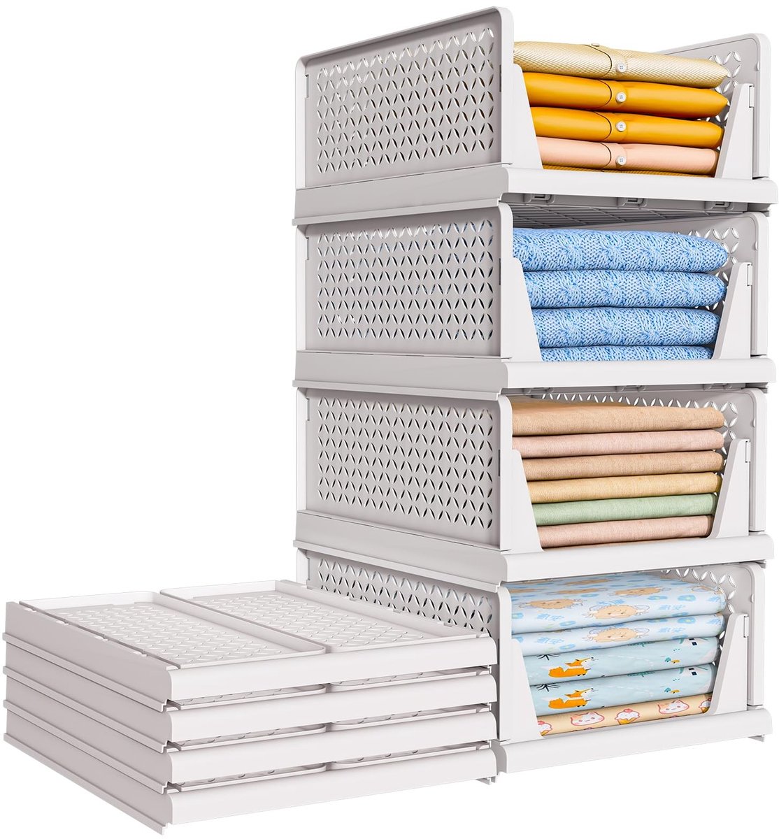 Dailygoods- Opbergdozen Stapelbaar - Kunststof Dozen - 8 Stuks - Voor Kleding - Met Scheidingswanden - Wit - Opbergmanden