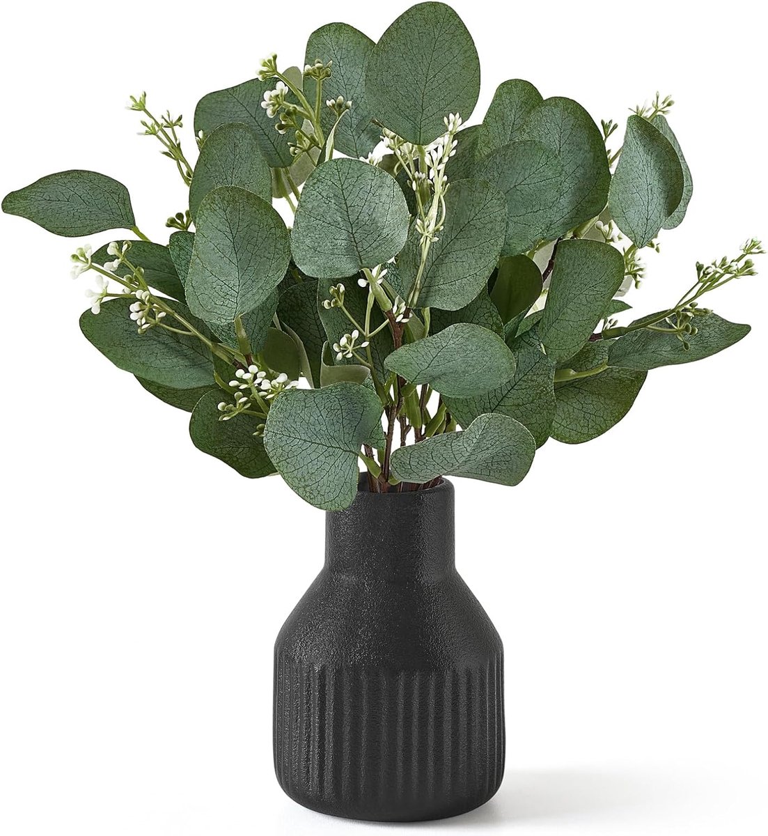 Kunstplant eucalyptus - Nep plant - Woonkamer decoratie - Met keramische vaas - 30 cm hoog - Zwart