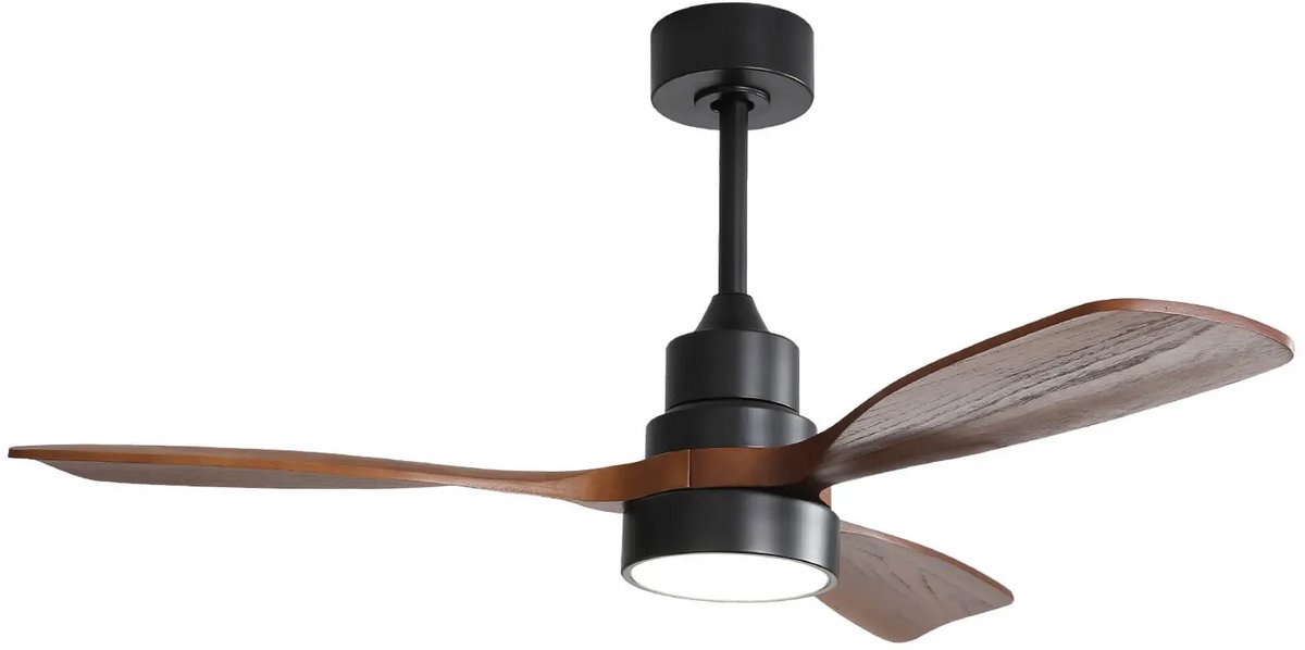 KOMHTOM - Houten plafondventilator - 122 cm - 3 massief houten bladen - Afstandsbediening - Omkeerbare DC-motor - Voor de woonkamer
