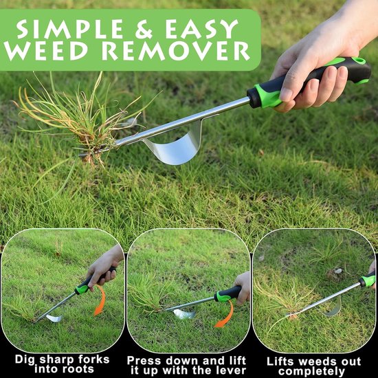 Set 3-Delig Roestvrijstalen Handonkruidwieders - Onkruidtrekker-Set - Rvs Onkruidwieder - Tuingereedschappen - Onkruidverwijderaar - Met Rubberen Handvat - Voor Tuin, Terras, Bloembedden en Trottoirs — afbeelding 2