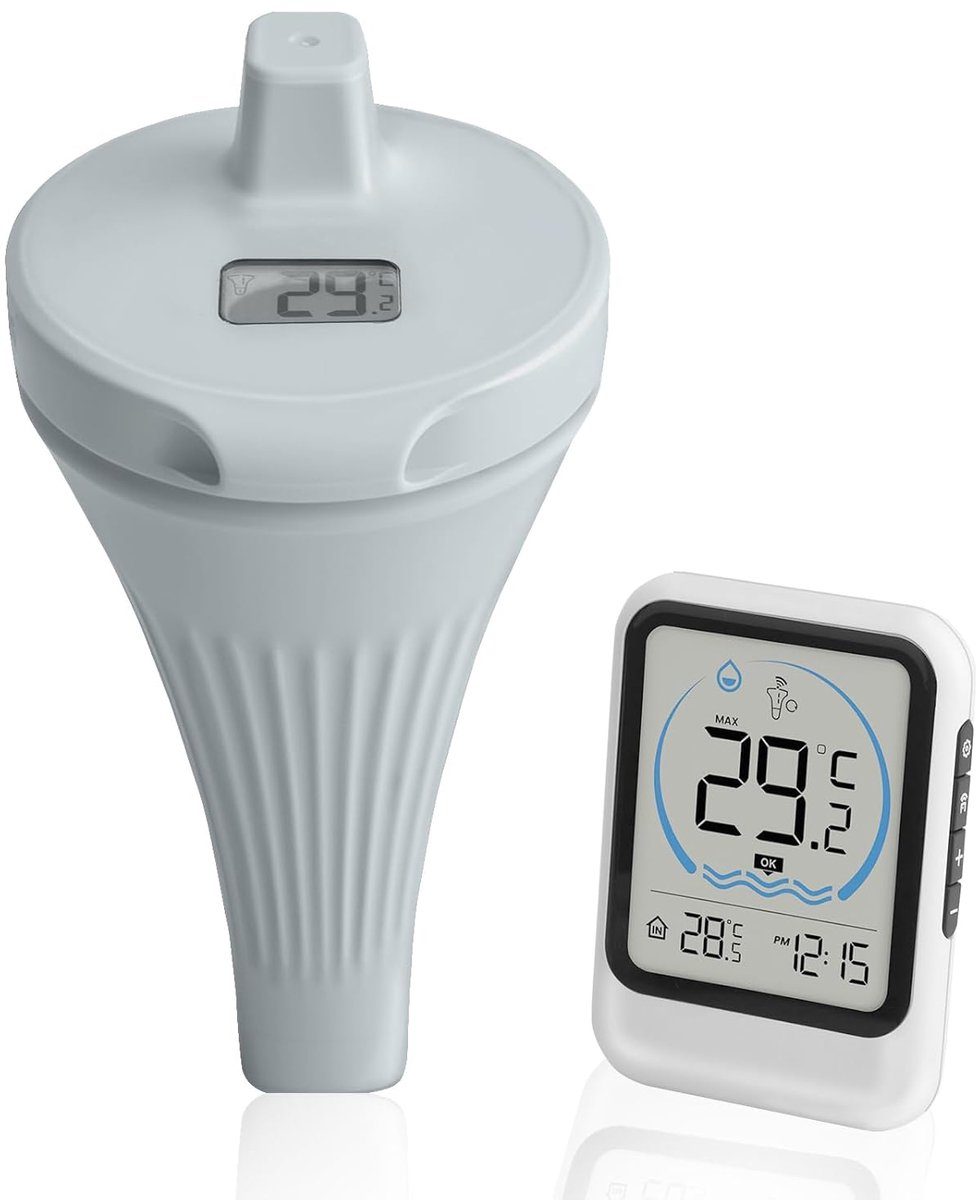 Zwembadthermometer - Drijvende meter - Water temperatuur meten - Draadloze tot 100m - IP68 waterdicht - Wit