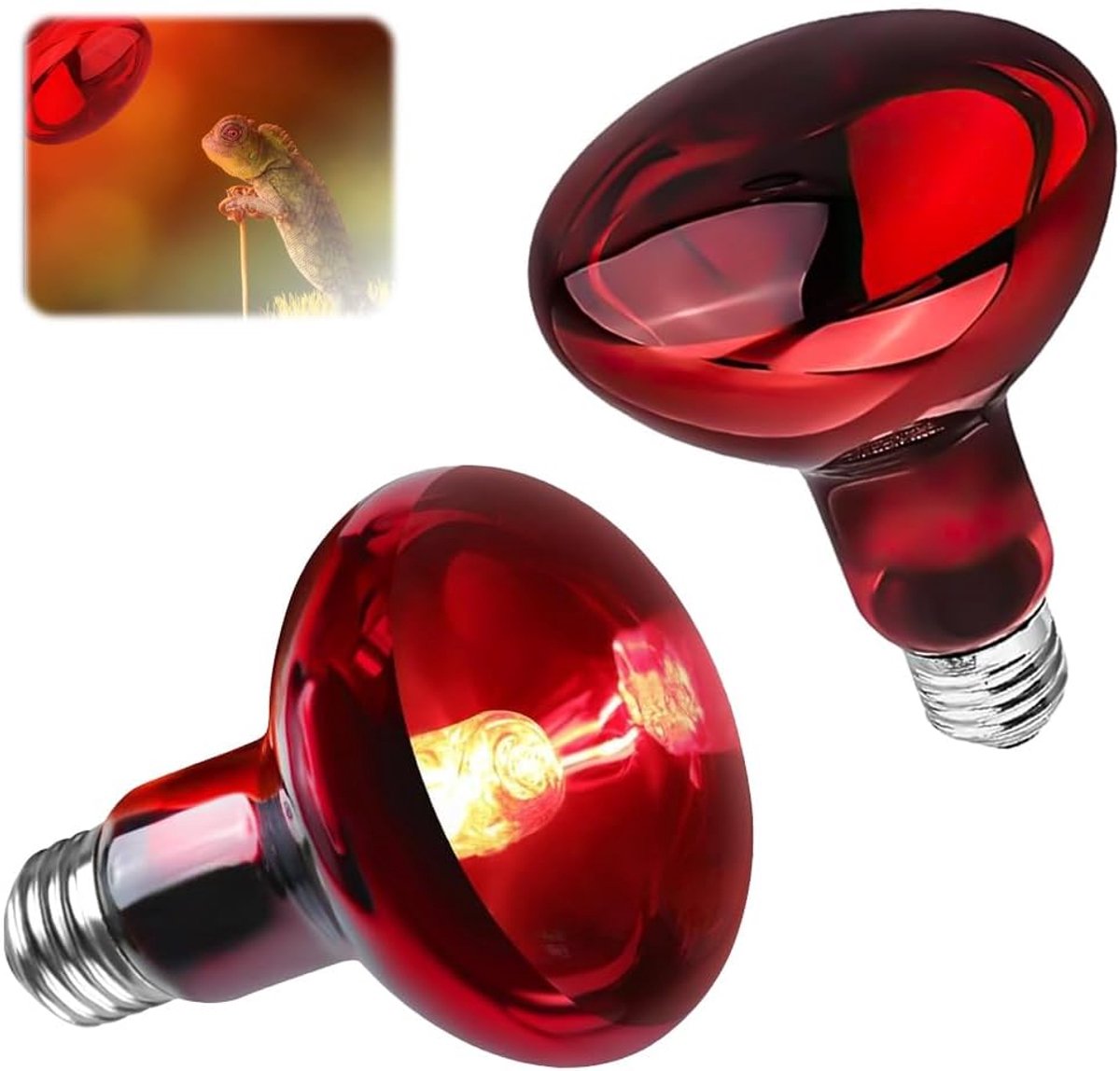 Reptielenlamp Rode Lamp - Terrarium Verwarming - Dieren Welzijn - UVA Licht Stimulatie - 2 Stuks 100W - Rood