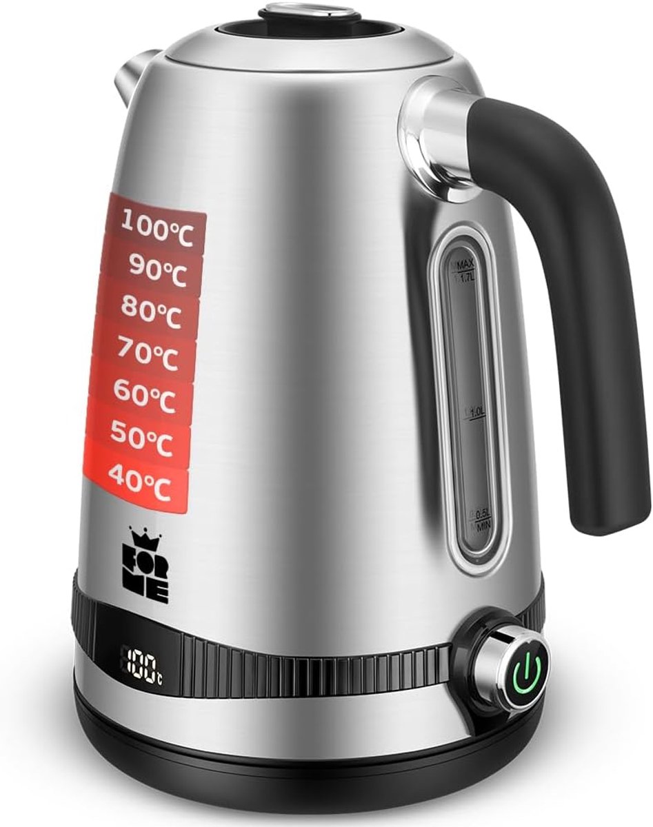 Elektrische Waterkoker - Snel Water Koken - Thee en Koffie - Instelbare Temperatuur - 1.7 Liter - Zilver