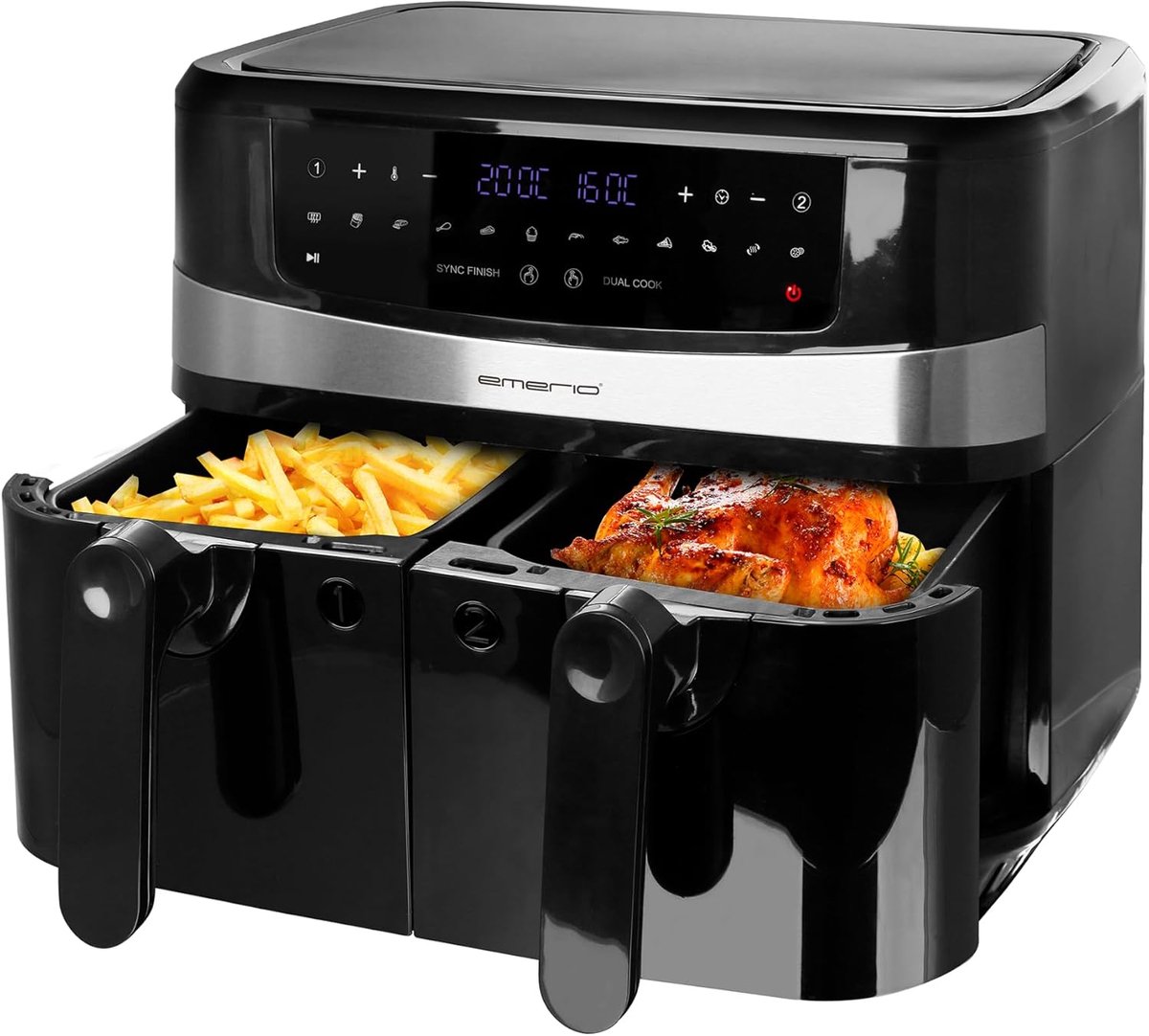 Dubbele Heteluchtfriteuse - Airfryer Frituur - Gezond Koken - Smart Finish Functie - 10 Liter Totaal - Zwart