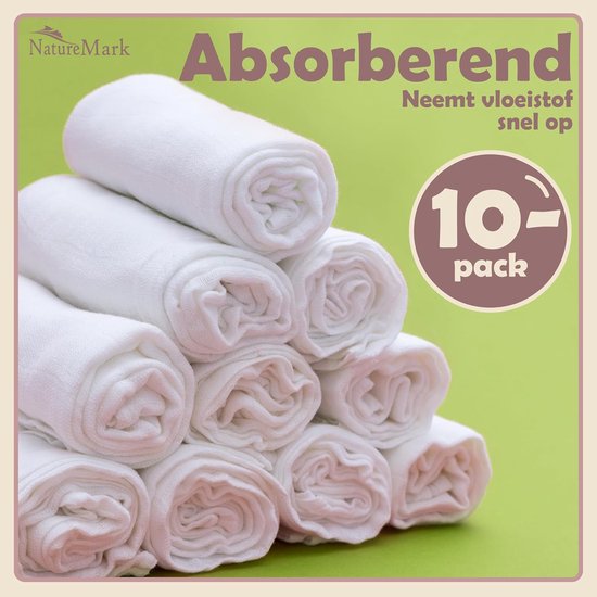 Mousseline Doeken - Babydoeken Katoen - Babyverzorging Thuis - 100% Ademend Katoen - Set 10 stuks 70x70 - Wit — afbeelding 4