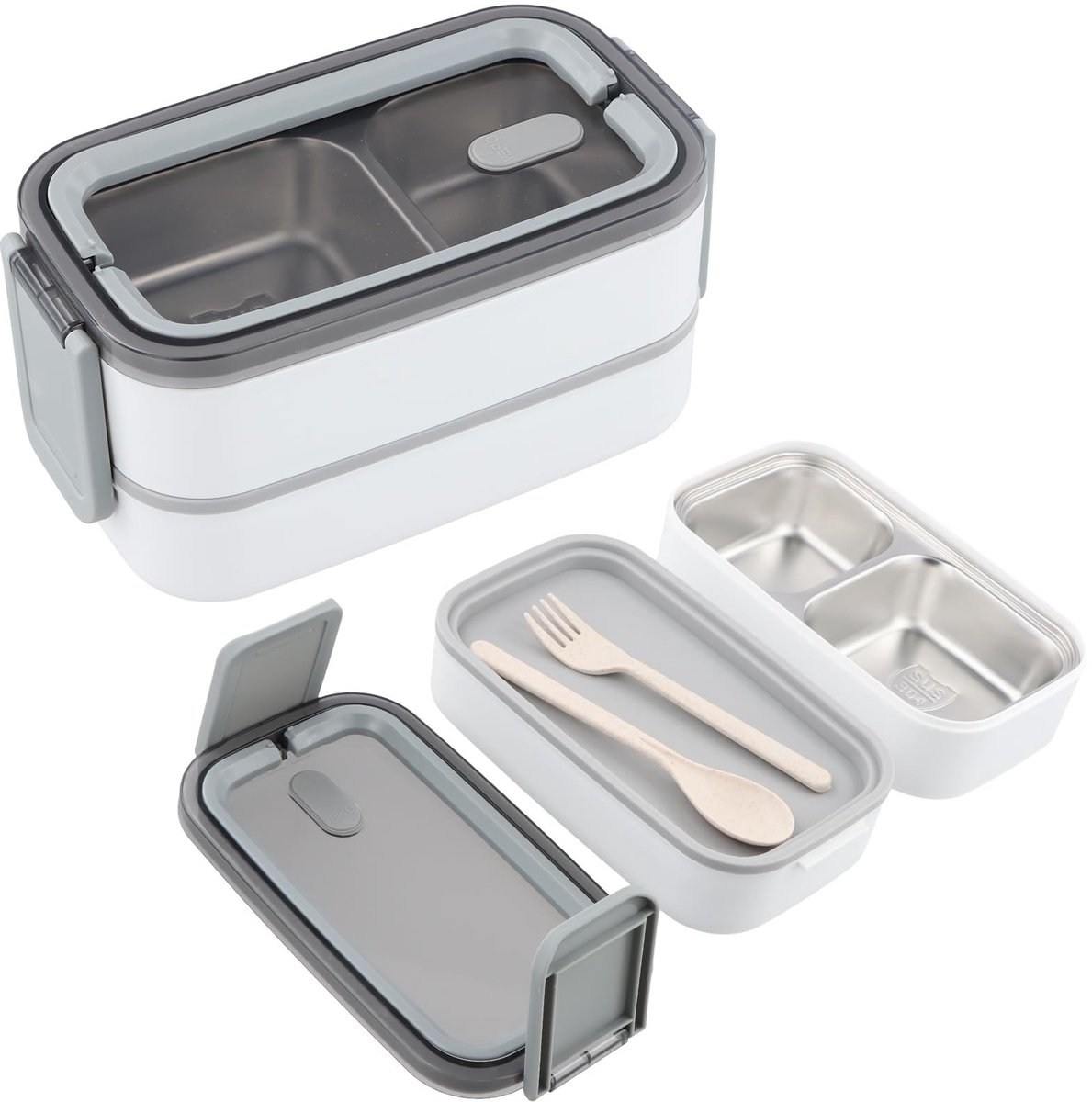 Dailygoods- Lunchbox 2 Etages - Broodtrommel Volwassenen - BPA-vrij - Waterdicht - Roestvrij Staal - Magnetronbestendig