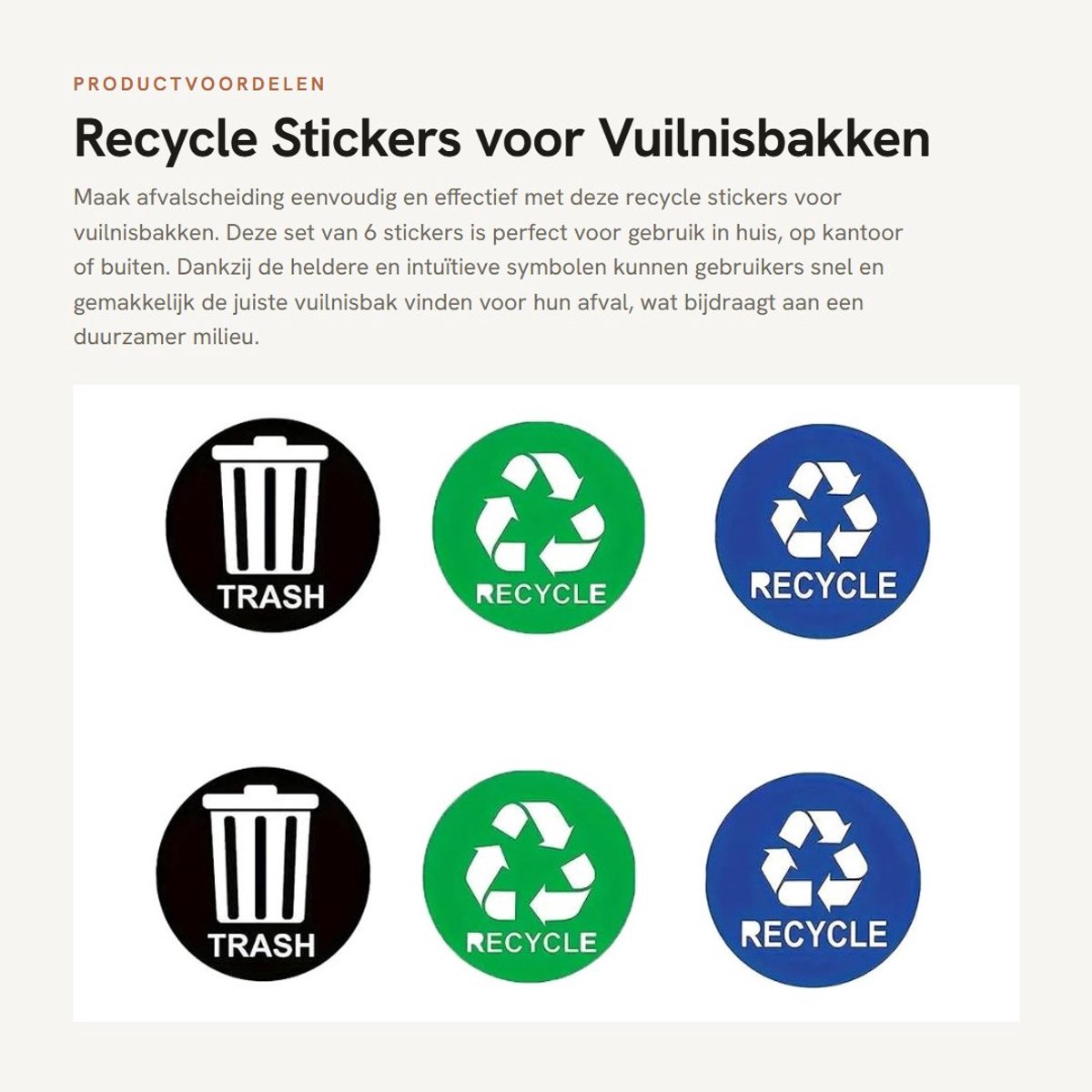Dailygoods- Afvalcontainerstickers 6 Stuks - Duidelijke Sorteerinformatie - Voor Binnen/Buiten - Intuïtieve Symbolen - Eenvoudige Instructies - Herkenbare Markering - Vuilnisbakstickers