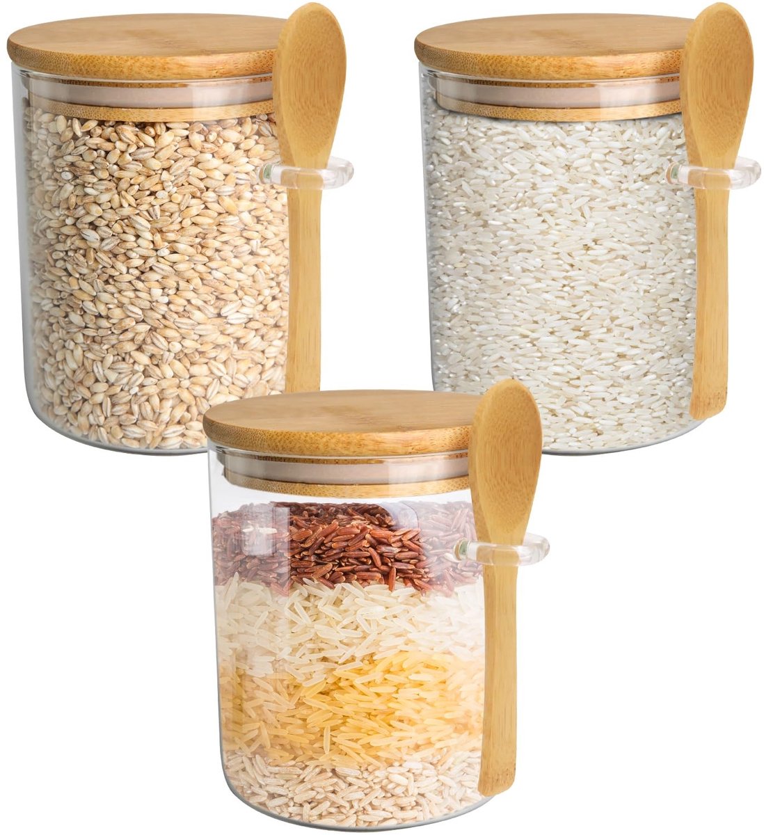 Dailygoods- Voedselopslag Glazen Potten - Luchtdichte Bamboe Deksel - Set van 3 - 600ML Inhoud - Duurzaam Borosilicaatglas - Antibroken Basis - Opslagpot