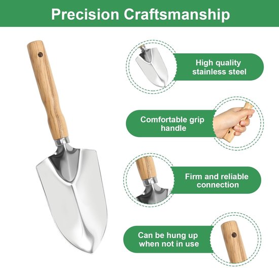 Dailygoods- Tuingereedschapset 5 Stuks - Roestvrij Stalen Tuinschop - Ergonomische Handgreep - Duurzaam Tuingereedschap - Handgereedschap - Ideaal voor Kleine Tuinen - Tuinschep van Dailygoods — afbeelding 3