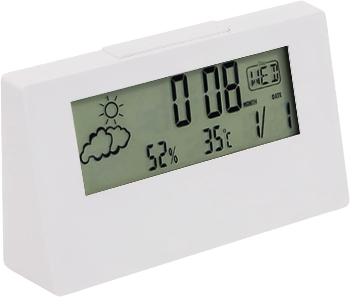 Thermohygrometer Klok - Weerstation Wekker - Binnenklimaat Monitoren - Lichtgevend Display - 13.2 x 7.3 cm - Wit