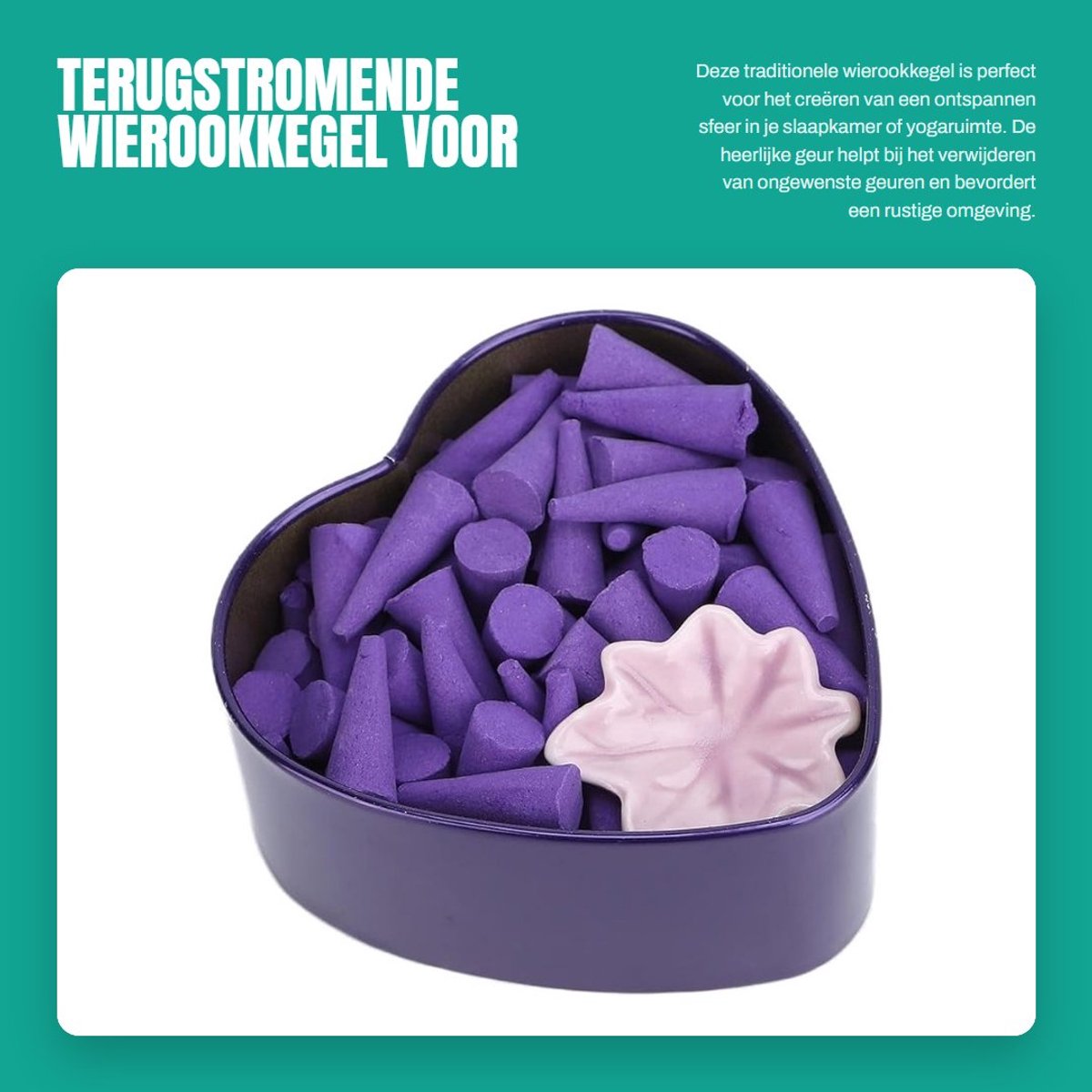 Dailygoods- Wierookkegel Terugstromend - Wierookbrander - Geurverwijdering - Ambachtelijk - Voor slaapkamer/yogaruimte - Diep paarse lavendel - Wierook