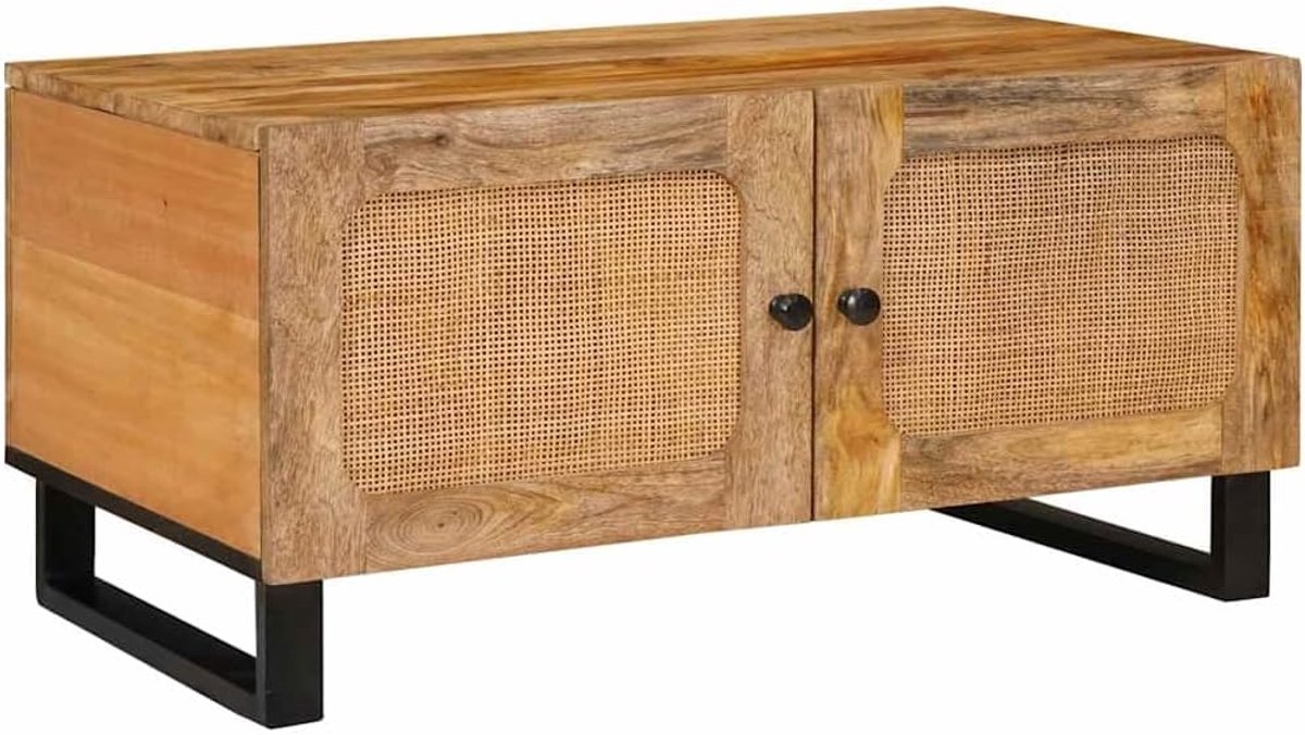 Massief houten tafel - Mangohout meubel - Woonkamer opbergen - Met klapdeuren - 80x50x40 cm - Natuurlijk bruin