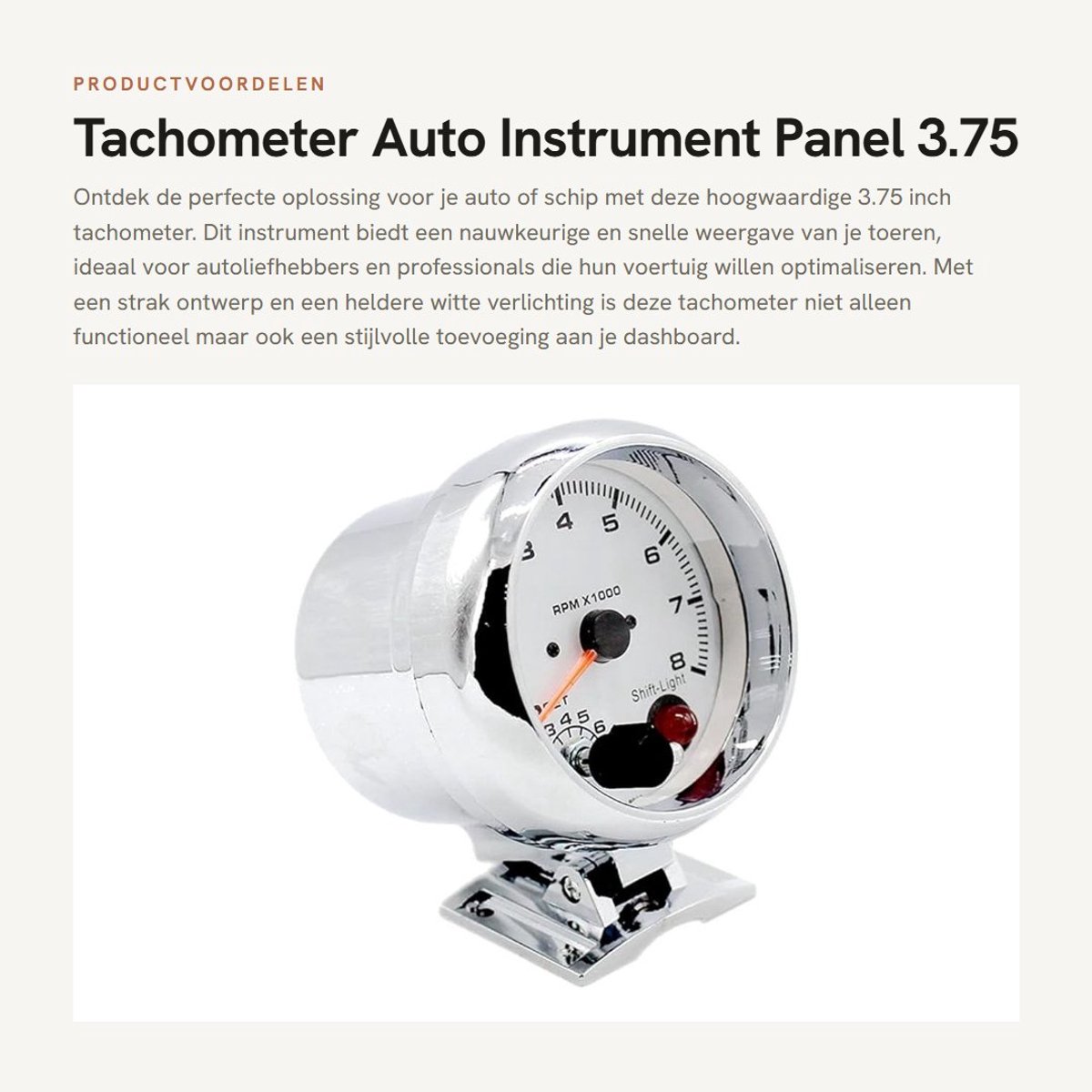 Dailygoods- Tachometer 3.75 Inch - Toerenteller 0~8×1000rpm - Auto Instrument - Motoren/Schepen - Schokbestendig - 12V Voeding - Hoogwaardige Behuizing