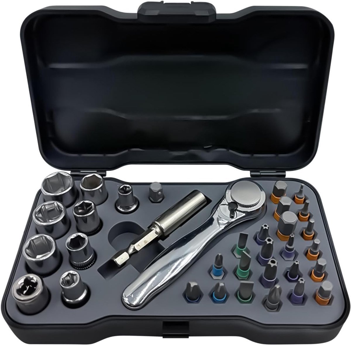 Ratel Schroevendraaier Set - Multitool Bits - Reparaties Uitvoeren - 34-in-1 Magnetisch - 16 x 9.3 x 3.6 cm - Grijs