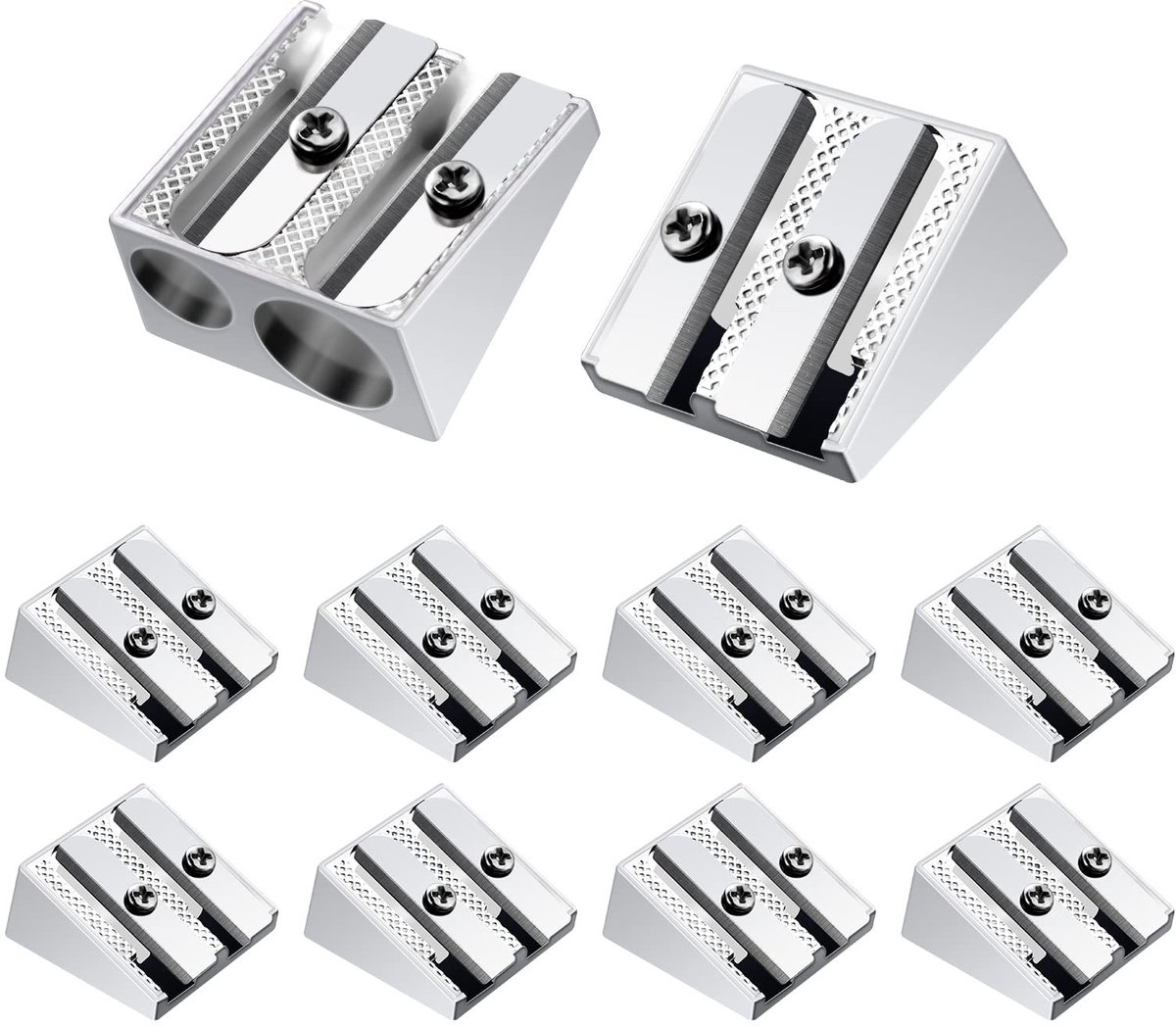 Dailygoods - cobee Dubbele Gat Puntenslijper, 10 stks Aluminiumlegering Mini Puntenslijper voor Potloden Handheld Metalen Slijper voor Scholen Kantoren Kunst