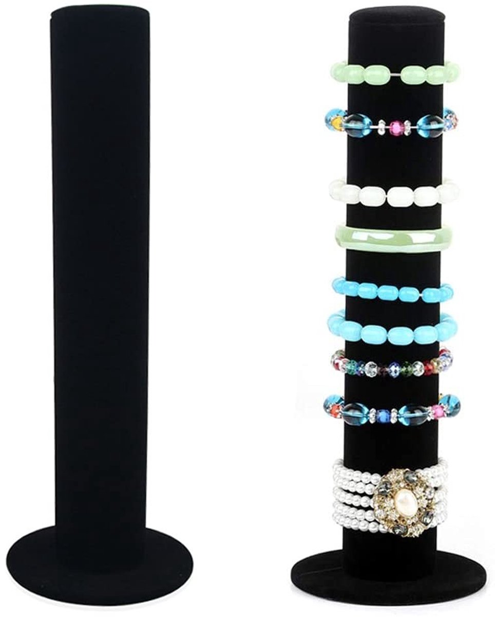 Dailygoods- Armbandhouder 2 stuks - Fluwelen Sieradenhouder - Zwart - Stabiliteit - Zachte Textuur - 31 x 10,5 x 5 cm - Sieradenstandaard