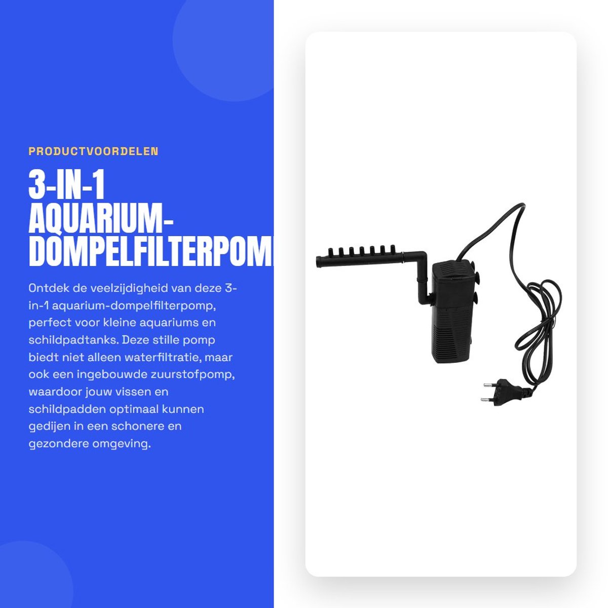 Dailygoods- Dompelfilterpomp 3-in-1 - Ingebouwde Filterpomp - Zuurstofpomp - Geschikt voor Kleine Aquariums - 5W - Stil Ontwerp - Aquariumfilter