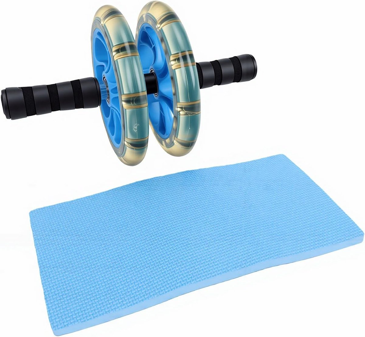 Buikspierroller met Kniebeschermer - Ab Wheel Fitness - Kernkracht Trainen - Dubbele Wielen Stabiliteit