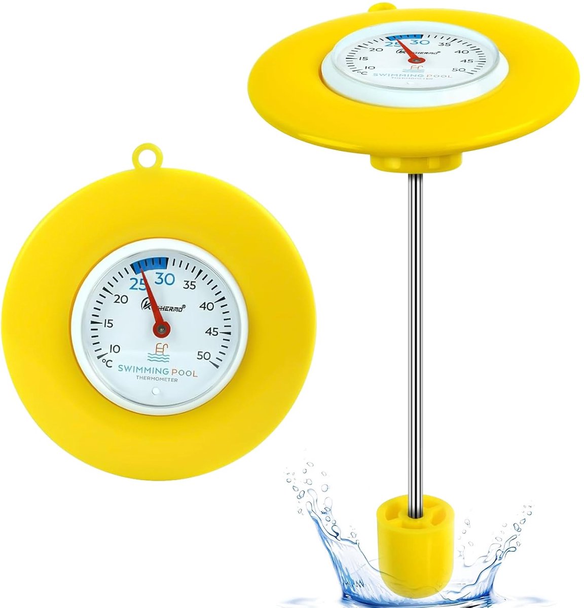 Zwembadthermometer - Drijvende Meter - Watertemperatuur Meten - Analoge Weergave - 16.5 cm - Geel