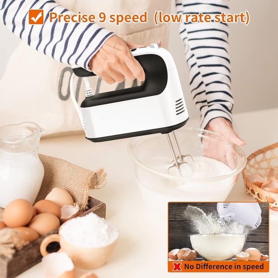 Digitale Handmixer - Elektrische Garde - Bakken En Mixen - 9 Snelheden Turbo - 400W Motor - Wit — afbeelding 5