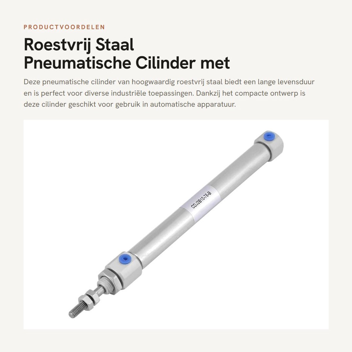 Dailygoods- Pneumatische Cilinder Roestvrij Staal 10 Mm Boring - 75 Mm Slag - Dubbelwerkend - Compact Ontwerp - Lange Levensduur - Voor Automatische Apparatuur - Luchtcilinder