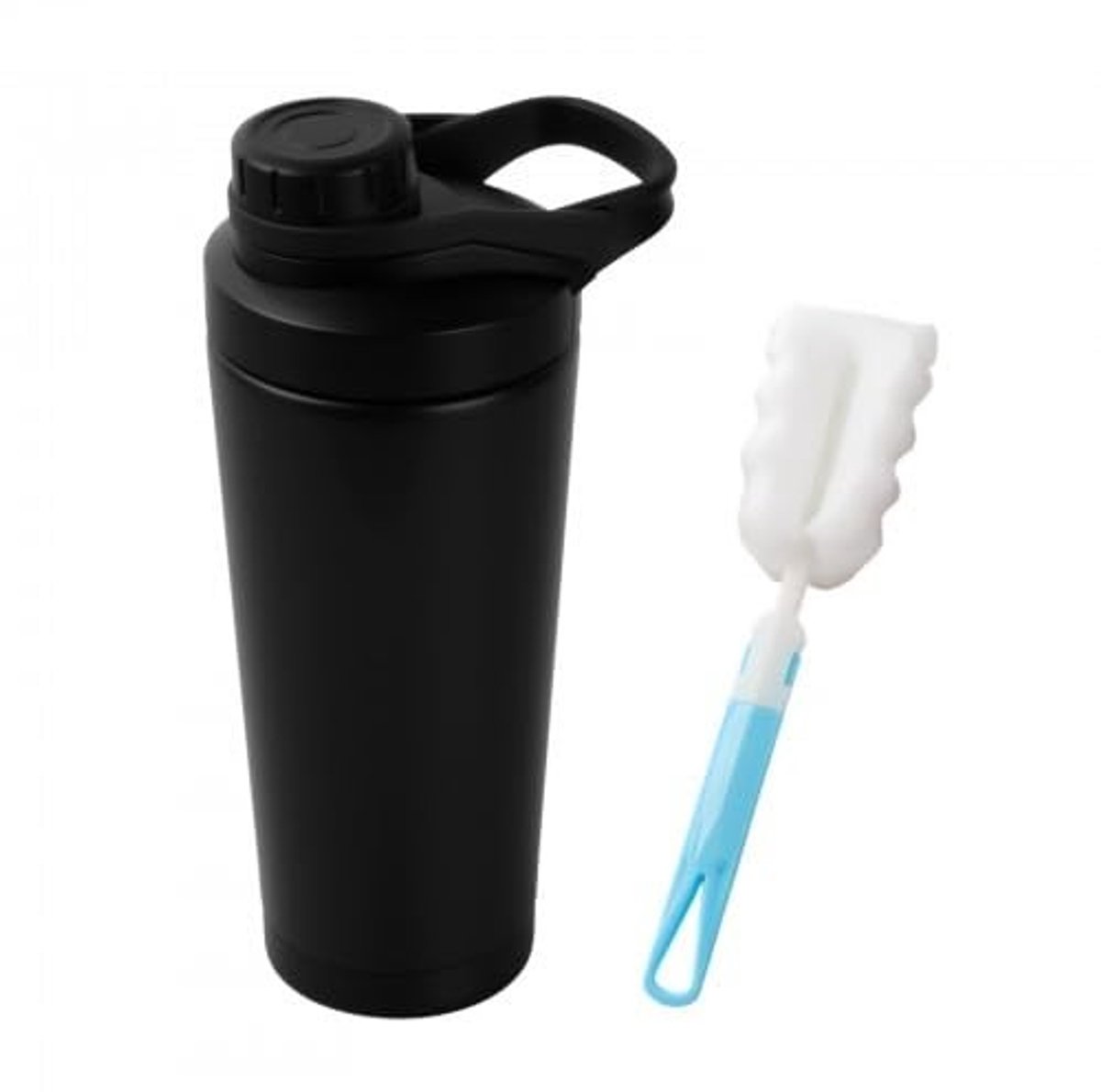 Dailygoods - Iconic Protein Shaker roestvrij staal, 750 ml, eiwitshakerfles, dubbelwandig, Shaker Reforce zwart met zeef en schaal, BPA-vrij, lekvrij, geïsoleerde thermosfles, mixerbeker, vaatwasmachinebestendig