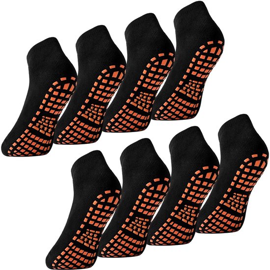 Dailygoods - 4 paar antislipsokken voor heren, yogasokken met noppen, voor mannen, ABS-antislipsokken, katoenen pilatessokken, antislip sokken voor heren, voor yoga, fitness en trampoline, maten 39-46, zwart,