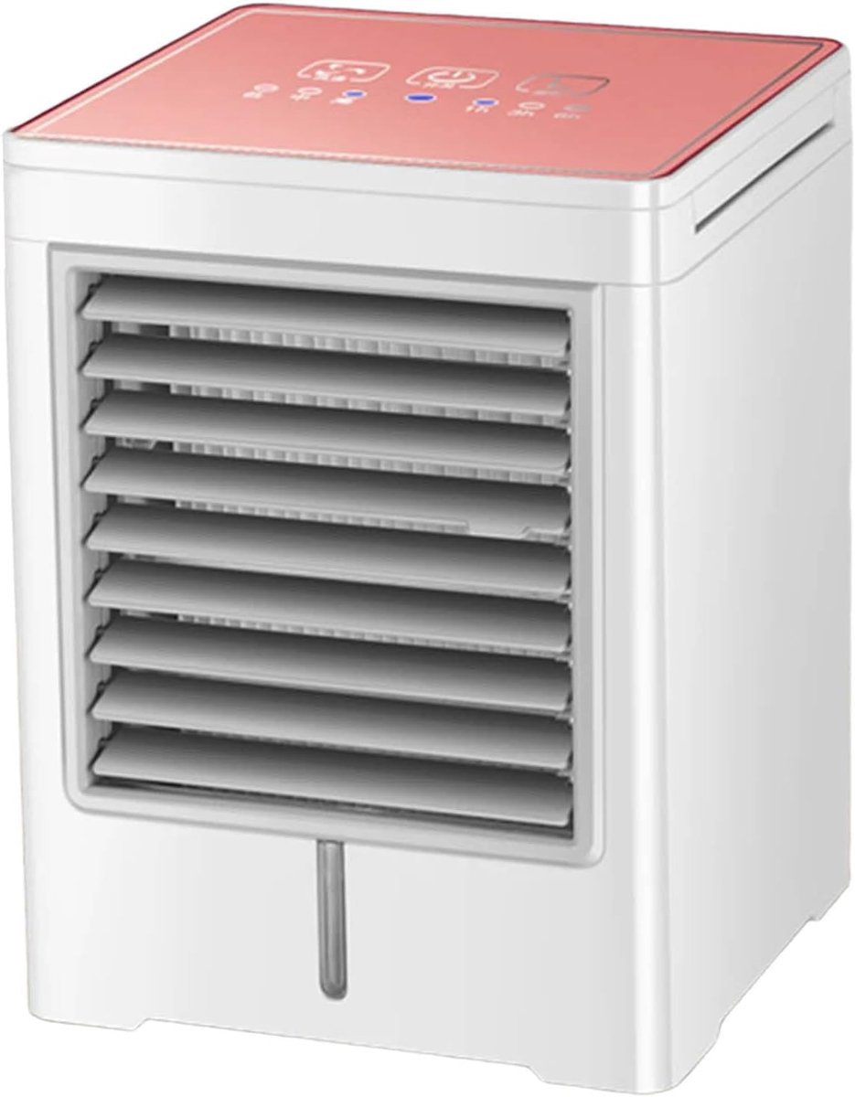 Verdampingsluchtkoeler - Draagbare ventilator - Persoonlijke verkoeling - Touchscreen bediening - 145 x 145 x 190 mm - Roze