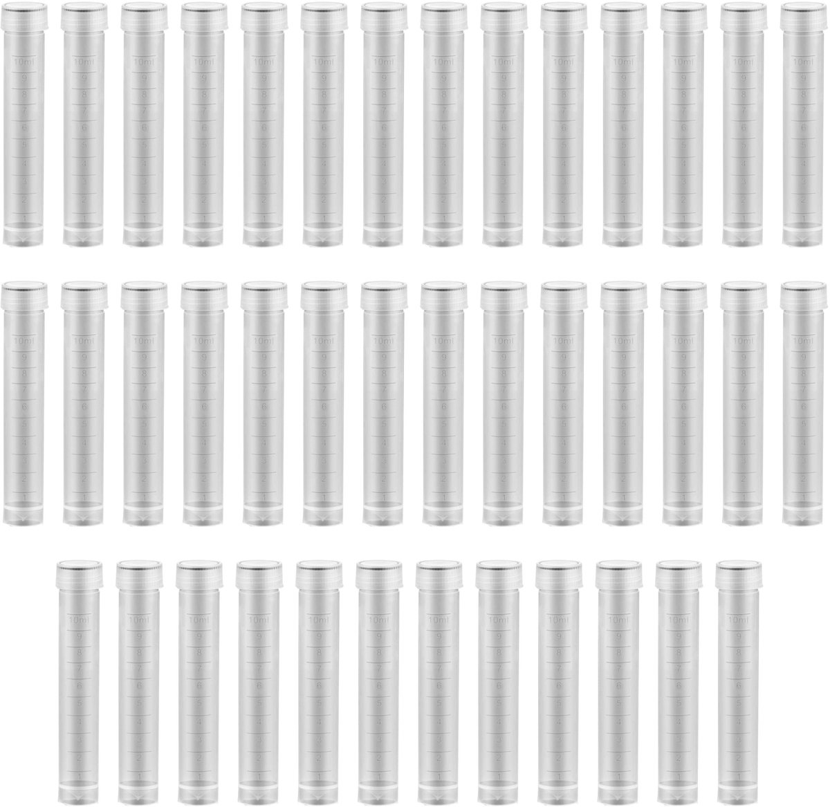 Dailygoods- Reageerbuisjes 40 Stuks - 10 ml - Kunststof - Schroefdop - Transparant - Nauwkeurige Schaal - Laboratoriumbuizen
