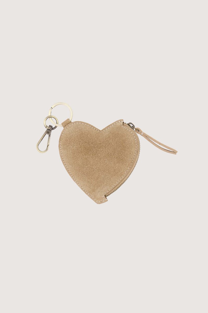 Zusss Suede Heart Wallet 100% Real Leather Grey Oyster