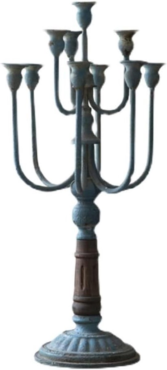 Kandelaar Decoratief - Metalen Kaarshouder - Feestelijke Sfeer - Tien Armen - 27x27x57cm - Blauw