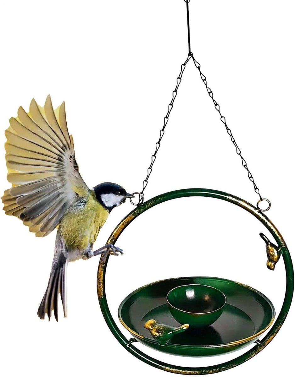 Vogelbad Decoratie - Waterschaal Tuin - Vogels Voeren - Gereedschapsloze Montage - 26 x 26 x 6.5 cm - Groen