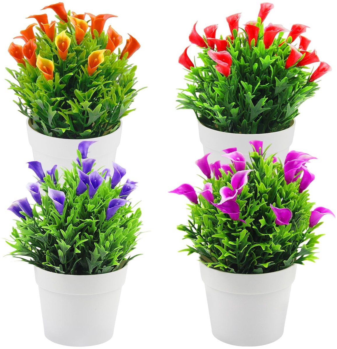 Dailygoods - 4 stuks kunstbloemen, kunstbloemen, inpot, kunstplanten voor binnen en buiten