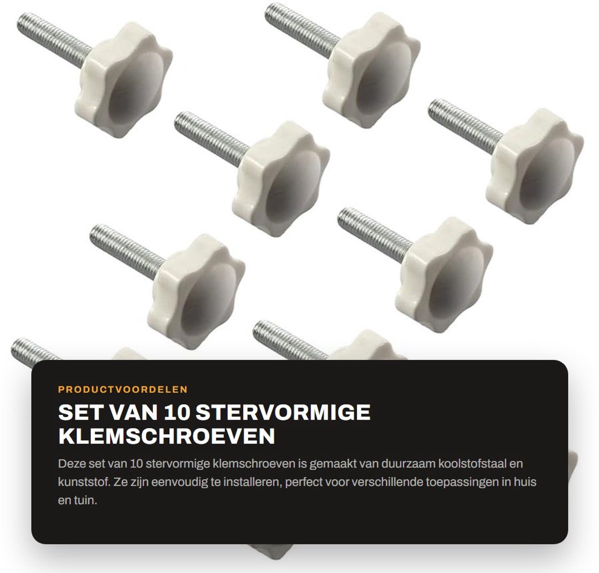 Dailygoods- Klemschroeven 10 Stuks - Stervormige M6 x 25 - Buitendraad - Kunststof - Corrosiebestendig - Eenvoudig te installeren - Sterschroeven