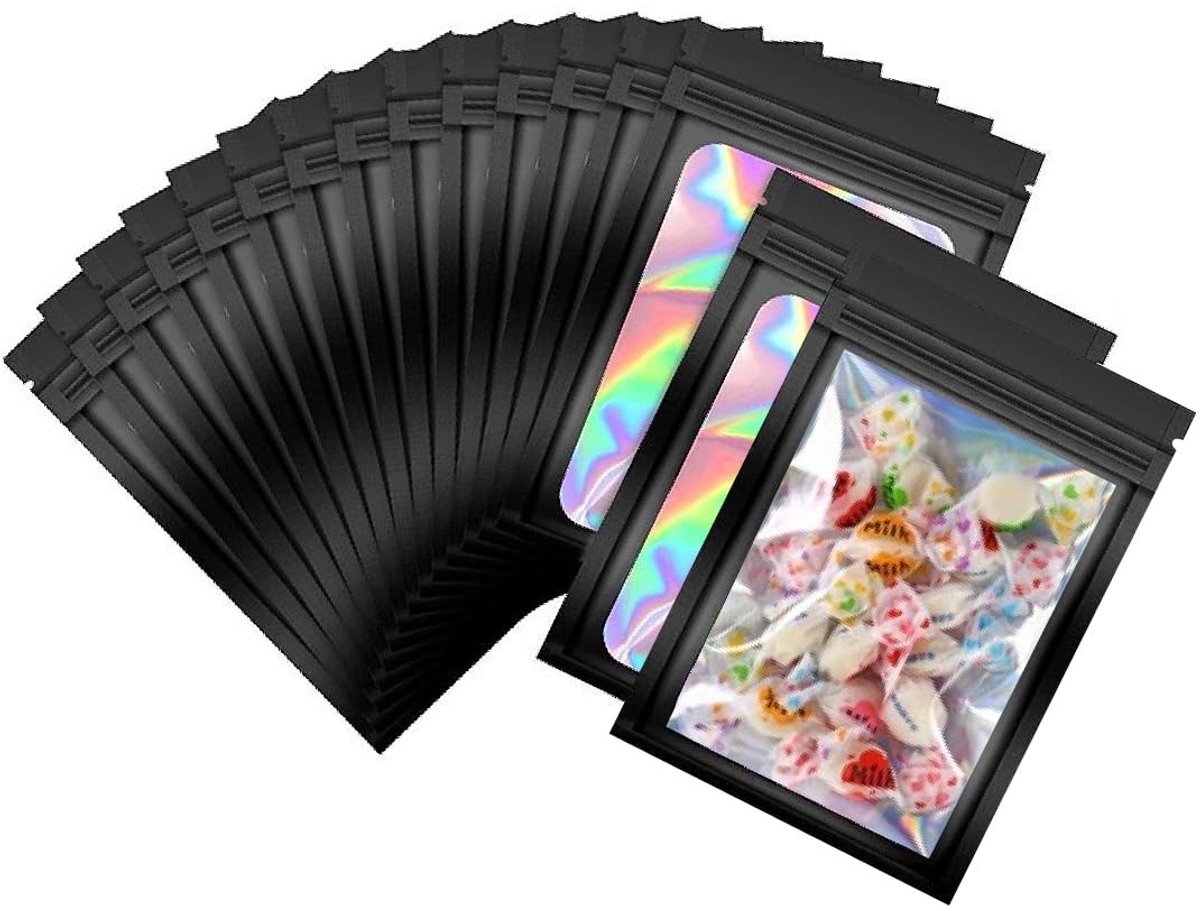 BRENZOOS- Mylar-zakjes 40 Stuks - Holografische Hersluitbare Verpakkingen - Waterdicht - Scheurvast - Voor Snoep/Sieraden - 7 x 10 cm - Verpakkingszakjes